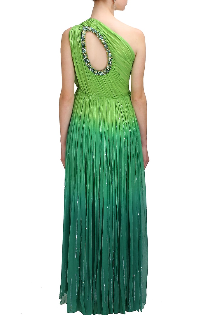 Green ombre sequins embellished one shoulder trinkerbell gown available only at Pernia's Pop Up Shop.