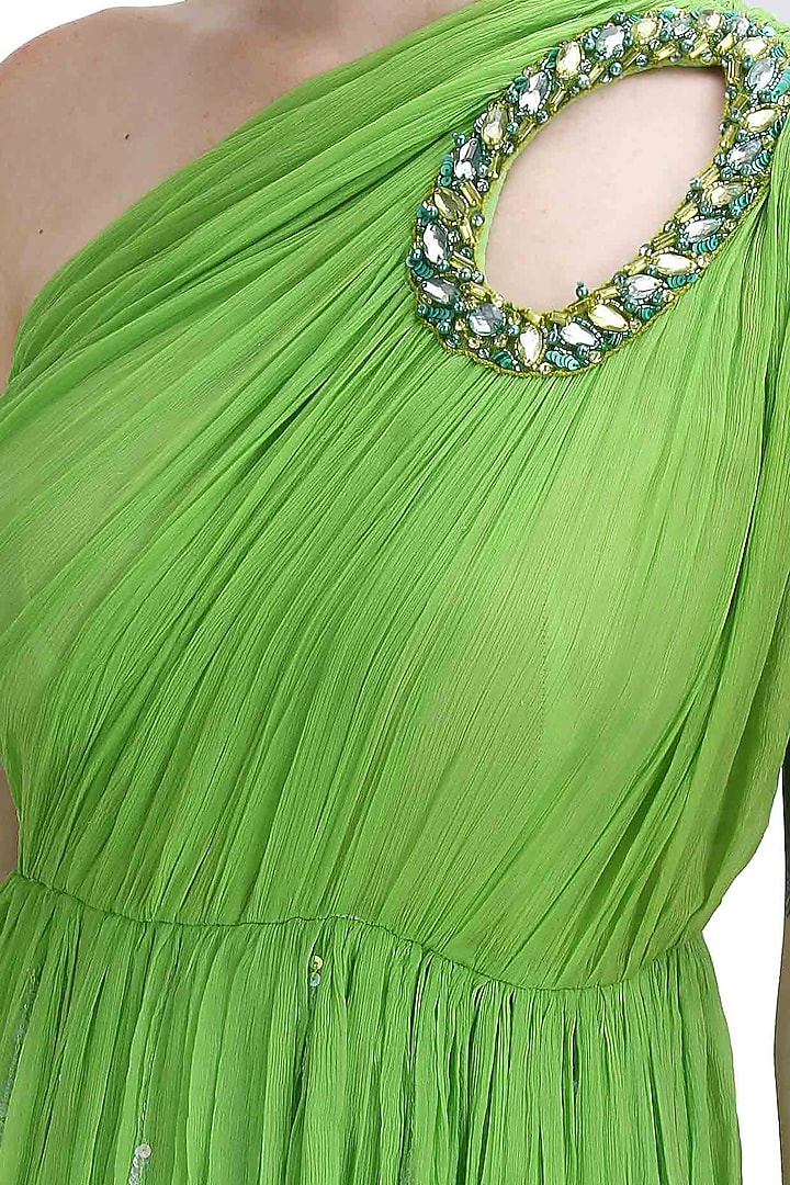 Green ombre sequins embellished one shoulder trinkerbell gown available only at Pernia's Pop Up Shop.