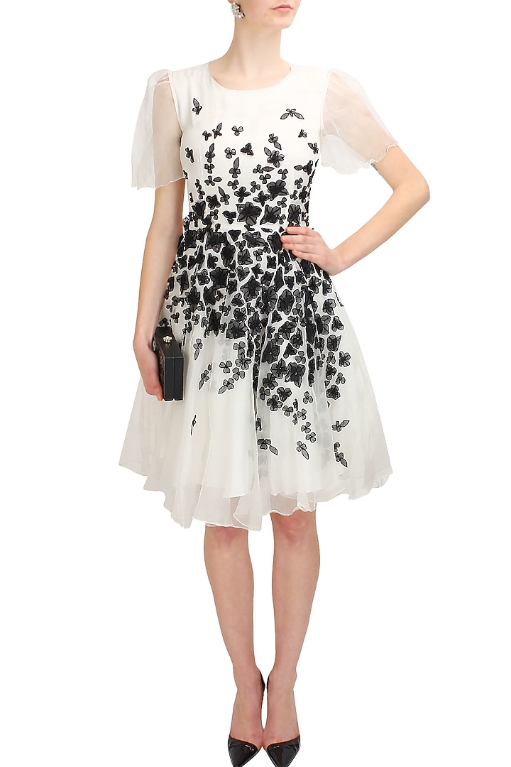White and black organza cut flower motifs angel dress available only at Pernia's Pop Up Shop.