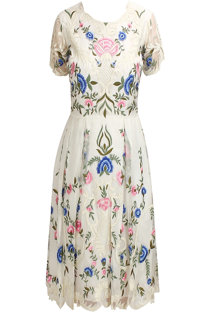 Ivory floral thread embroidered spring dress available only at Pernia's Pop Up Shop.