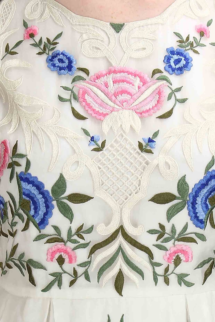 Ivory floral thread embroidered spring dress available only at Pernia's Pop Up Shop.