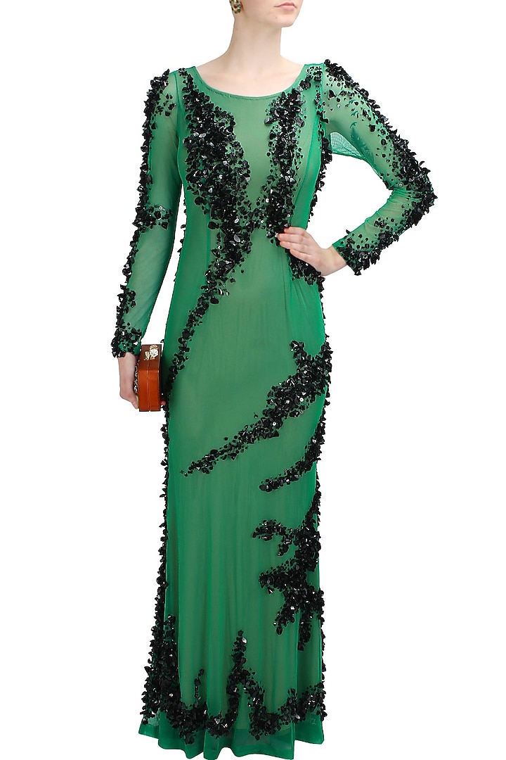 Green and black sequins and beads embellished helen gown available only at Pernia's Pop Up Shop.