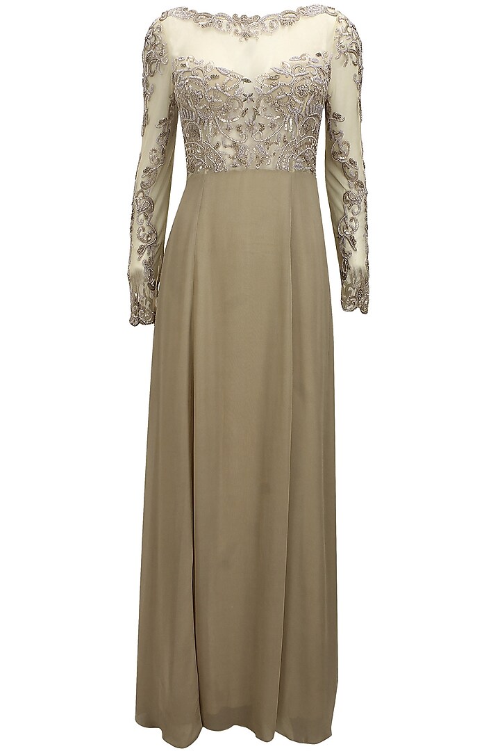 Gold sequins and beads embellished sheer princess gown by Elysian By Gitanjali