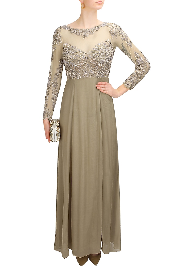 Gold sequins and beads embellished sheer princess gown available only at Pernia's Pop Up Shop.