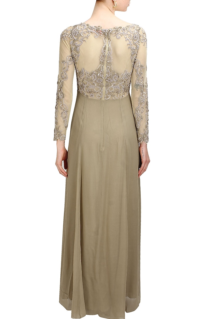 Gold sequins and beads embellished sheer princess gown available only at Pernia's Pop Up Shop.