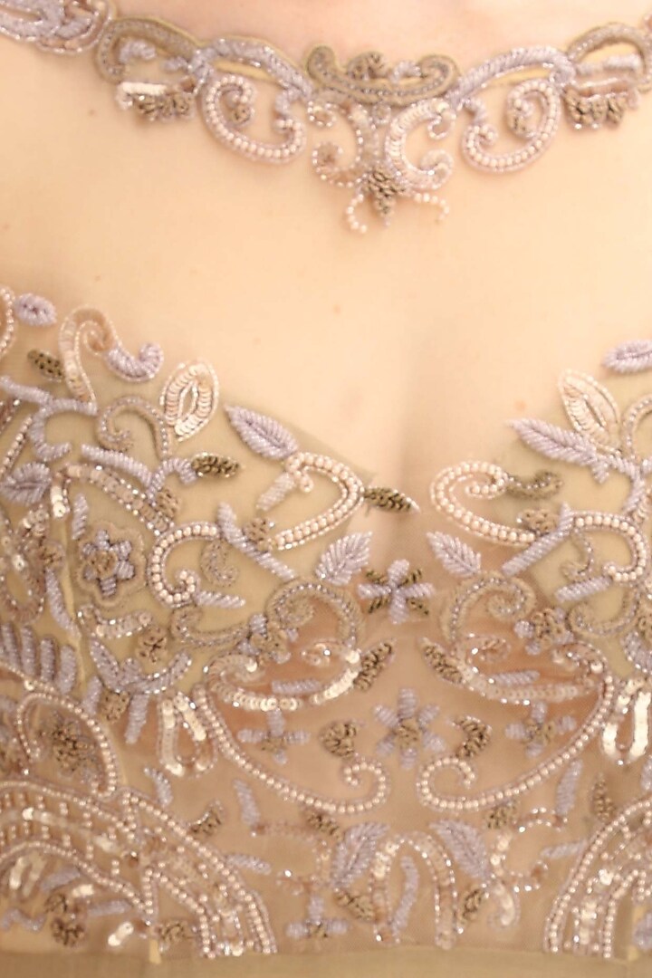 Gold sequins and beads embellished sheer princess gown available only at Pernia's Pop Up Shop.