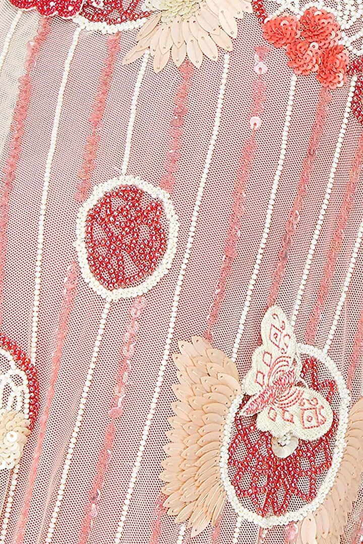 Elysian by Gitanjali presents Beige 3D applique tassel beaded hand embroidery with pink crop top and palazzo pants set available only at Pernia's Pop Up Shop.