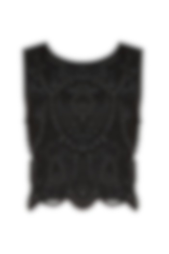 Black Beads And Sequins Embellished Crop Top by Elysian By Gitanjali