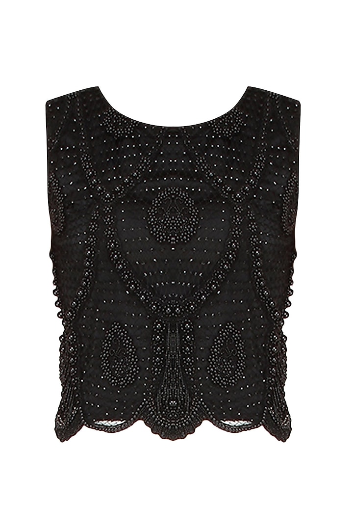 Black Beads And Sequins Embellished Crop Top by Elysian By Gitanjali