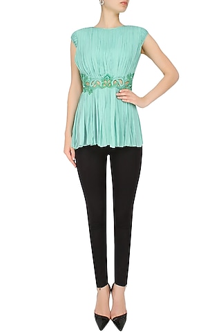 Sea Green Cut-Work Sequinned Top by Elysian By Gitanjali