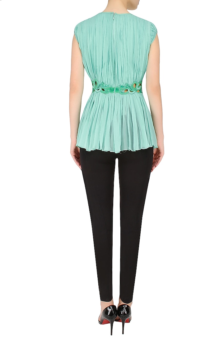 Elysian by Gitanjali presents Sea green cut work sequinned top available only at Pernia's Pop Up Shop.