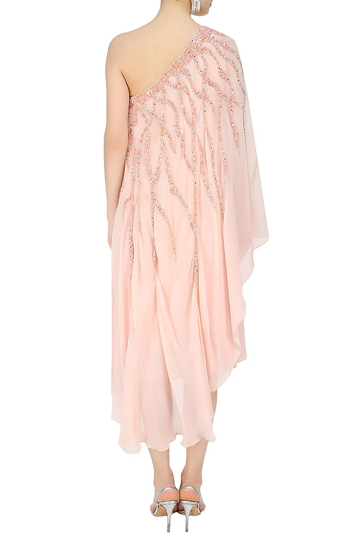 Elysian by Gitanjali presents Peach one shoulder sequins embellished asymmetric dress available only at Pernia's Pop Up Shop.