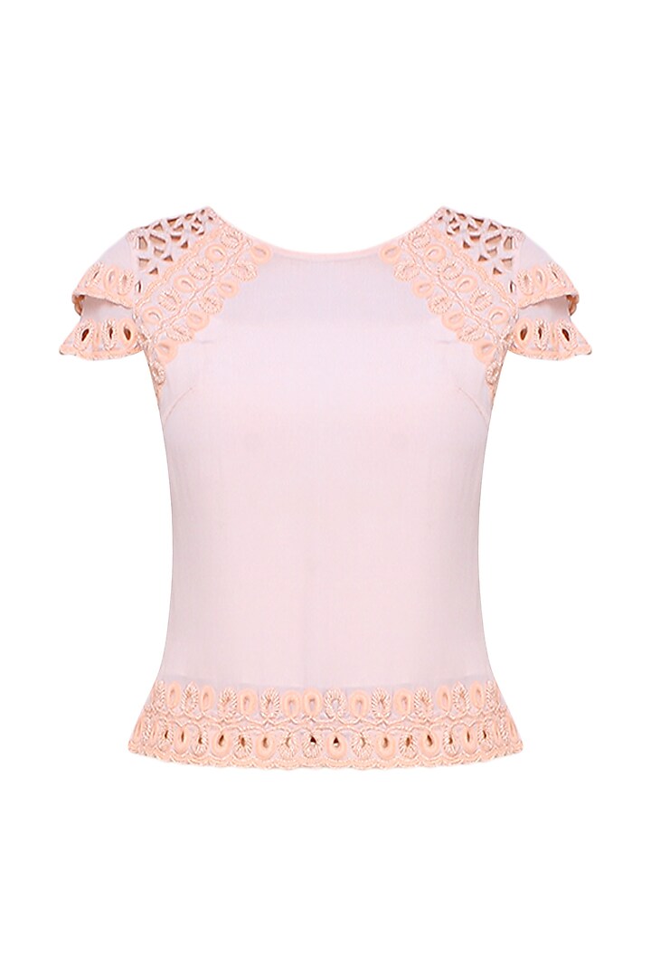 Peach Hand Embroidered Top by Elysian By Gitanjali