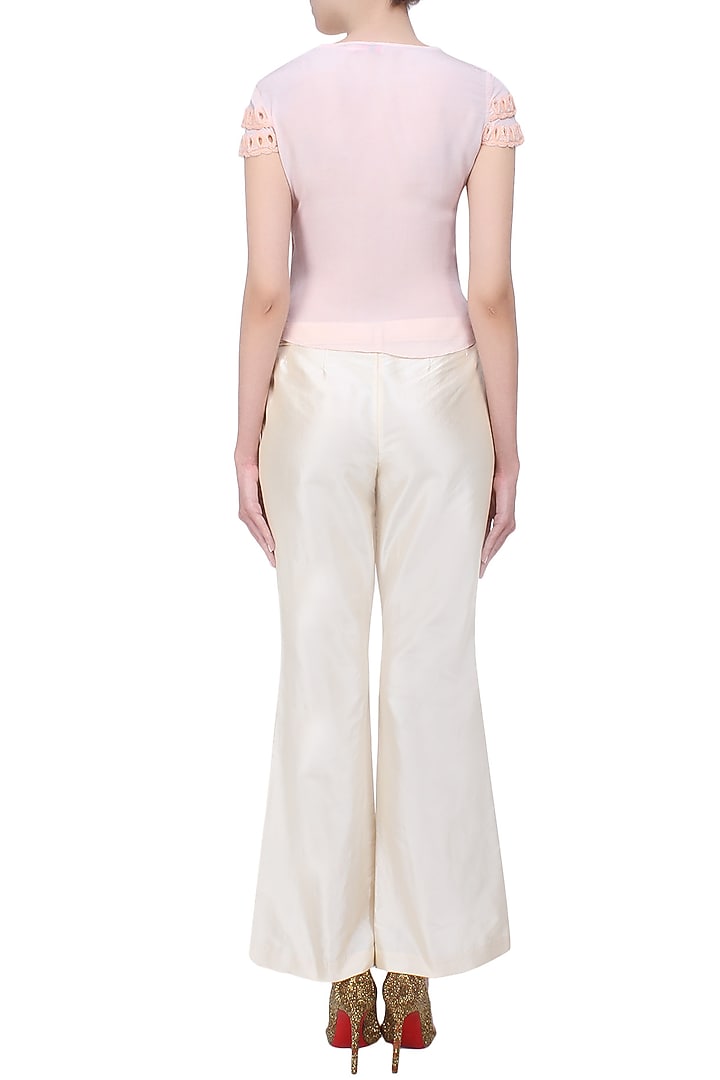 Elysian by Gitanjali presents White and peach hand embroidered top available only at Pernia's Pop Up Shop.