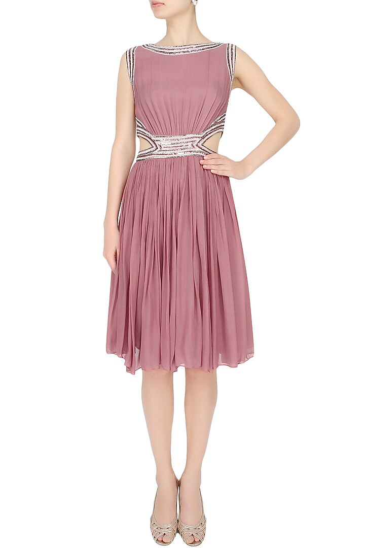 Elysian by Gitanjali presents Onion pink sequins embellished cut out dress available only at Pernia's Pop Up Shop.