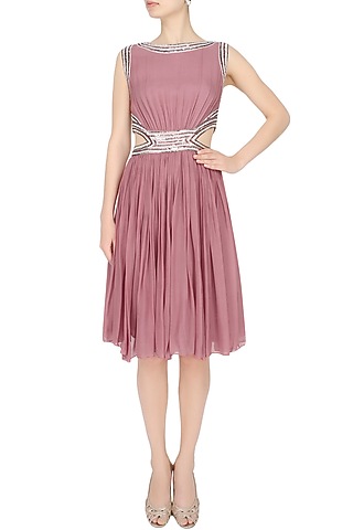 Onion Pink Sequins Embellished Cut Out Dress by Elysian By Gitanjali