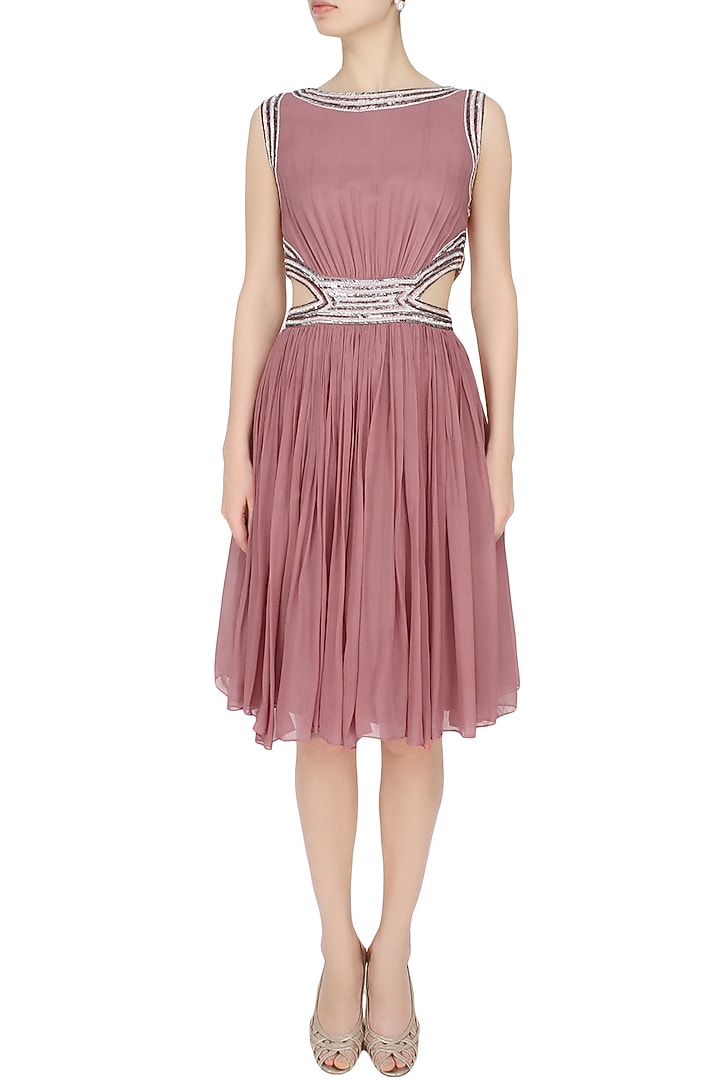 Elysian by Gitanjali presents Onion pink sequins embellished cut out dress available only at Pernia's Pop Up Shop.