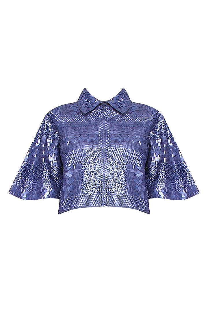 Purple Sequins Embellished Crop Jacket by Elysian By Gitanjali