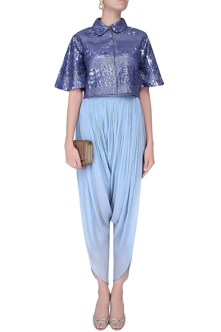 Elysian by Gitanjali presents Purple sequins embellished crop jacket available only at Pernia's Pop Up Shop.