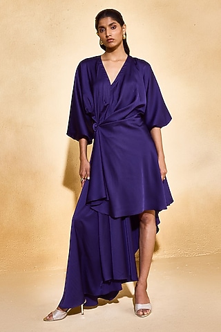 Deep Midnight Purple Imported Satin Dress by Echo Studio
