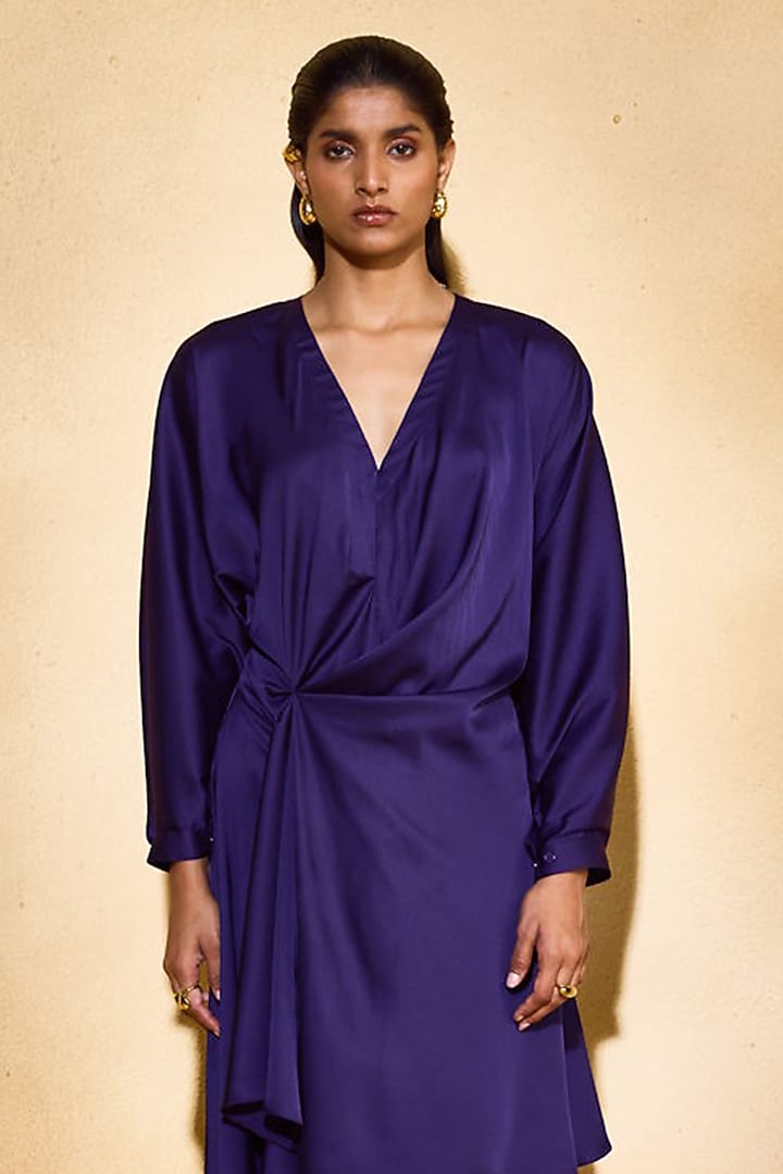 Deep Midnight Purple Imported Satin Summer Dress by Echo Studio at Pernia's Pop Up Shop
