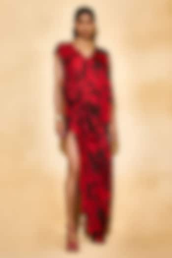 Red Imported Satin Tie-Dyed Vacation Dress by Echo Studio at Pernia's Pop Up Shop