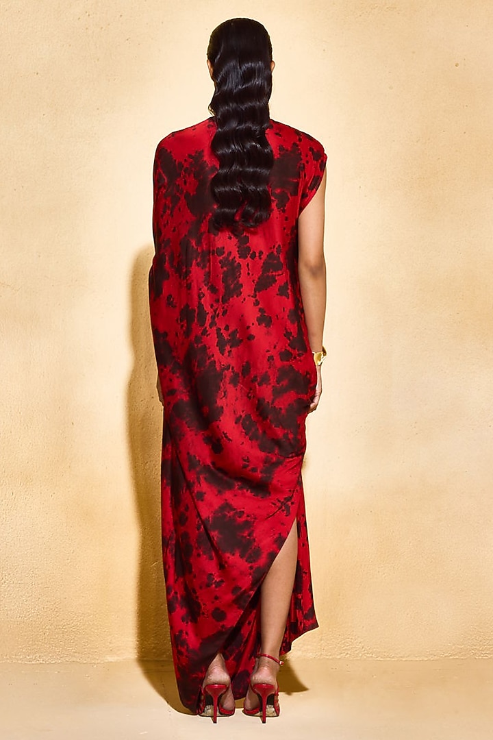 Red Imported Satin Tie-Dyed Vacation Dress by Echo Studio at Pernia's Pop Up Shop