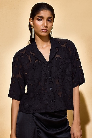 Black Jacquard Viscose Shirt by Echo Studio