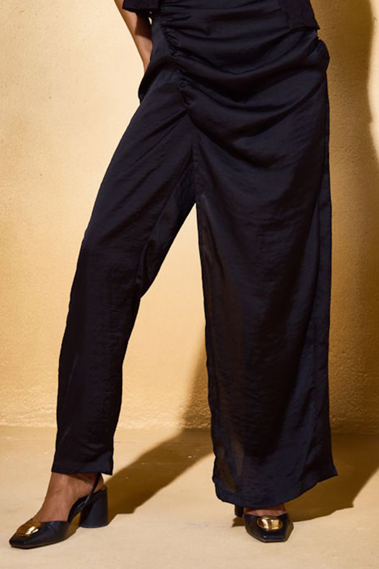 Black Imported Satin Skirt Pant by Echo Studio at Pernia's Pop Up Shop