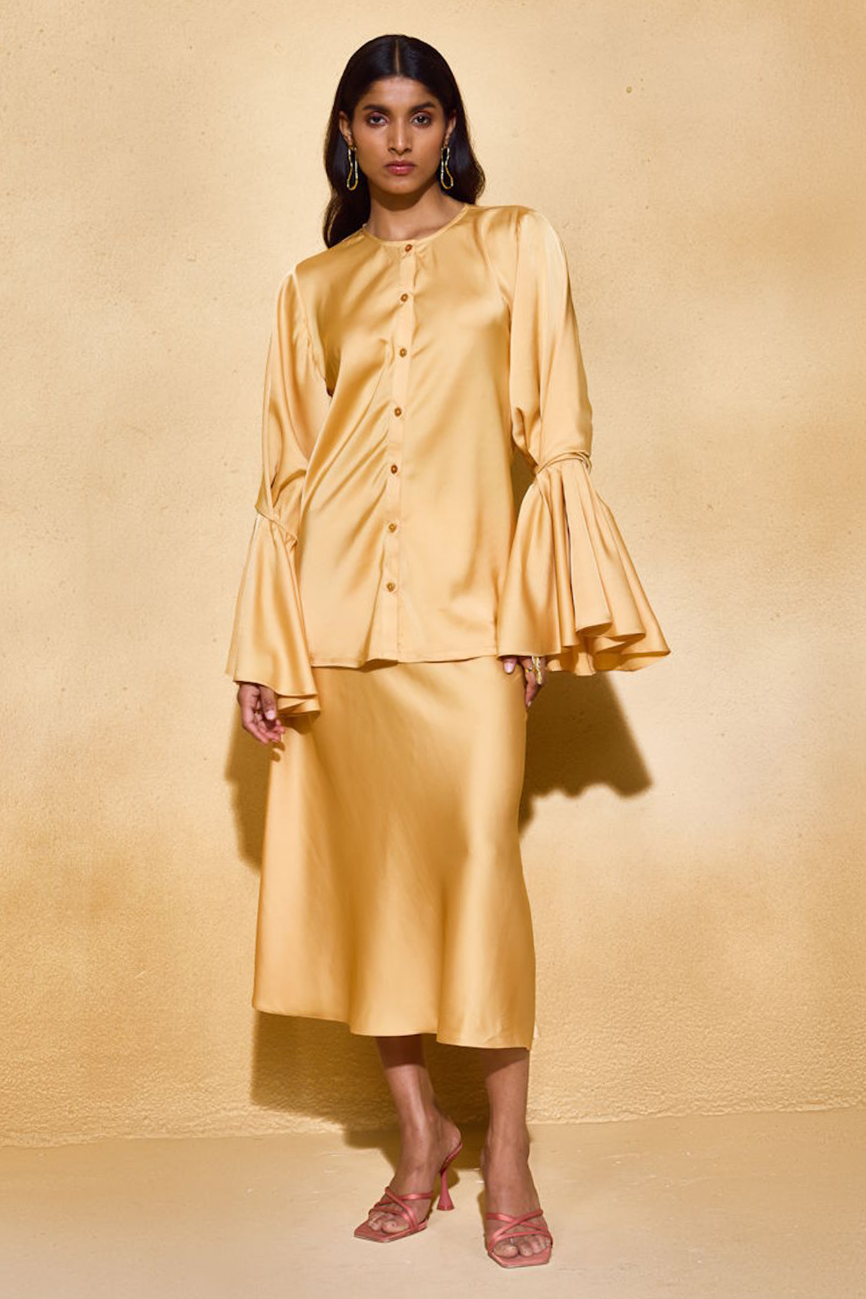 Yellow Imported Satin A-Line Skirt Set by Echo Studio at Pernia's Pop Up Shop