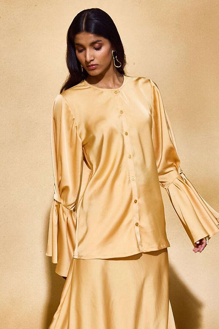 Yellow Imported Satin A-Line Skirt Set by Echo Studio at Pernia's Pop Up Shop