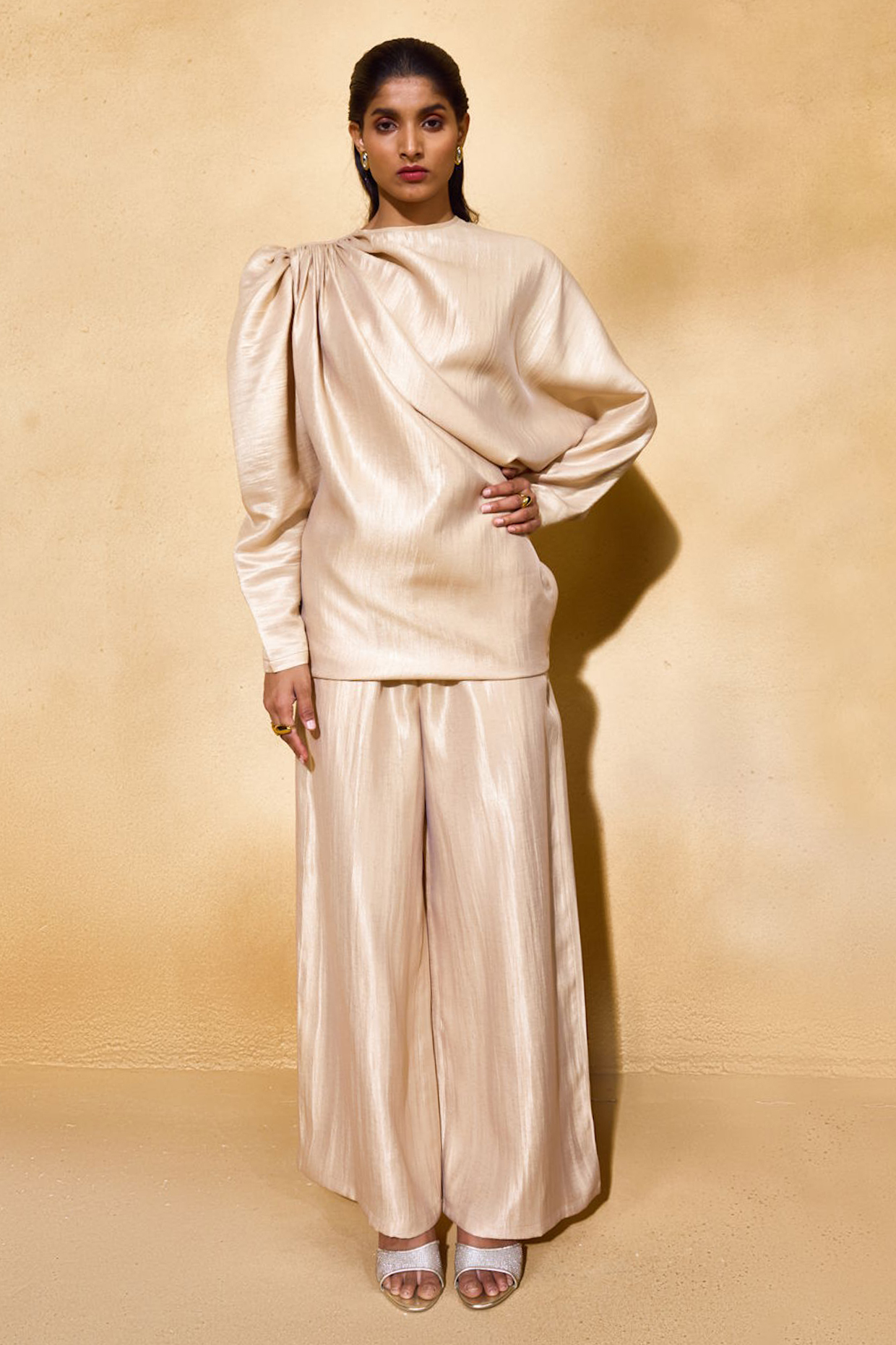 Gold Banarsi Silk Co-Ord Set by Echo Studio at Pernia's Pop Up Shop
