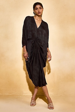 Black Imported Satin Dress by Echo Studio