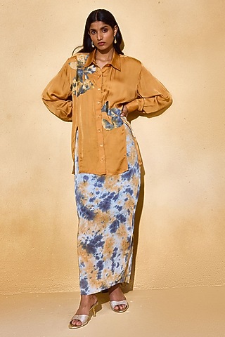 Orange Imported Satin Tie-Dyed Co-Ord Set by Echo Studio