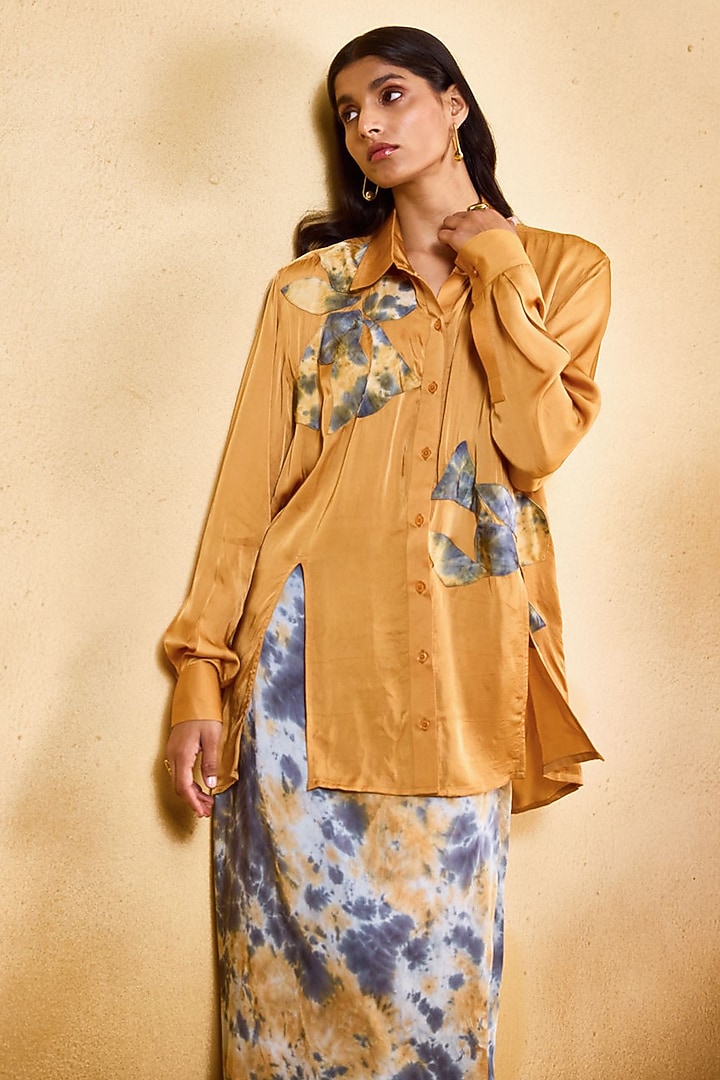 Orange Imported Satin Tie-Dyed Co-Ord Set by Echo Studio at Pernia's Pop Up Shop