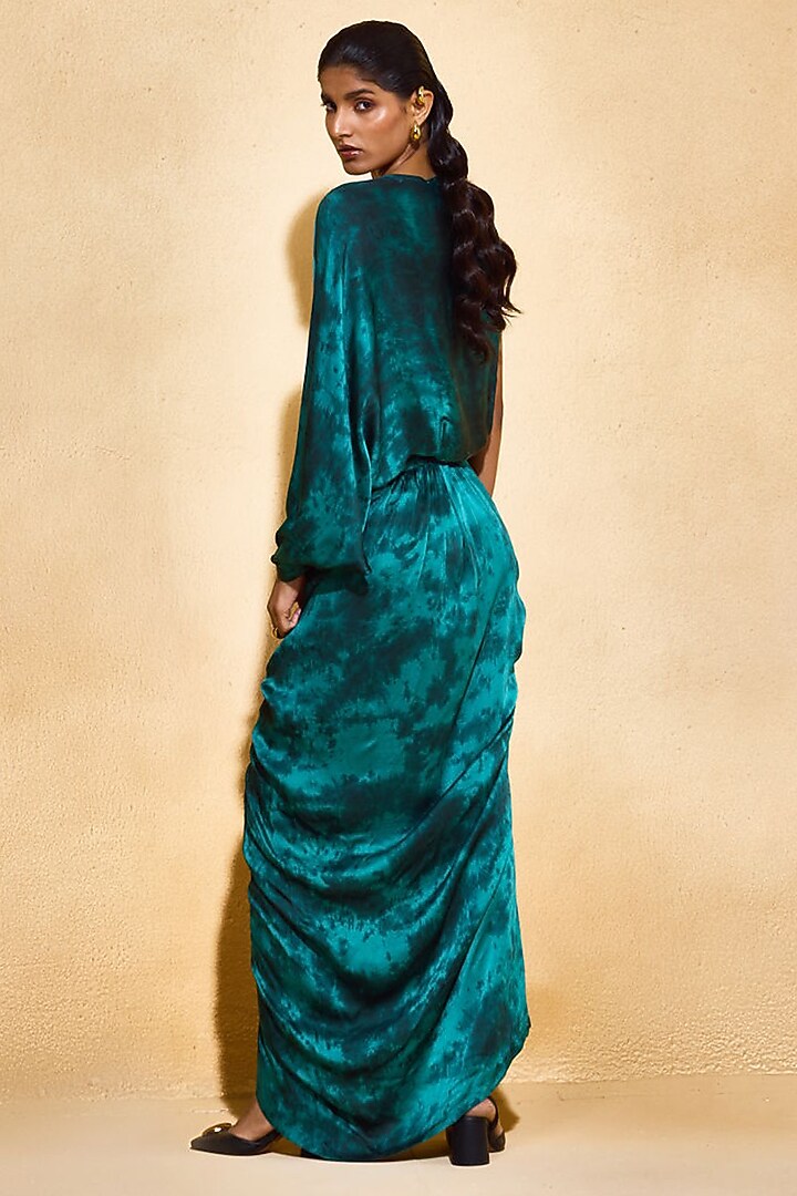 Green Imported Satin Vacation Dress by Echo Studio at Pernia's Pop Up Shop