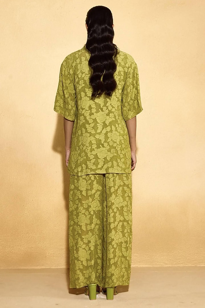 Moss Green Jacquard Viscose Co-Ord Set by Echo Studio at Pernia's Pop Up Shop