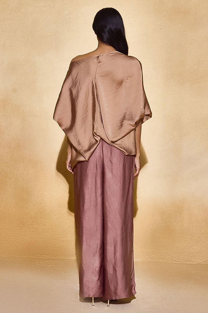 Bronze Imported Satin Draped Top by Echo Studio at Pernia's Pop Up Shop