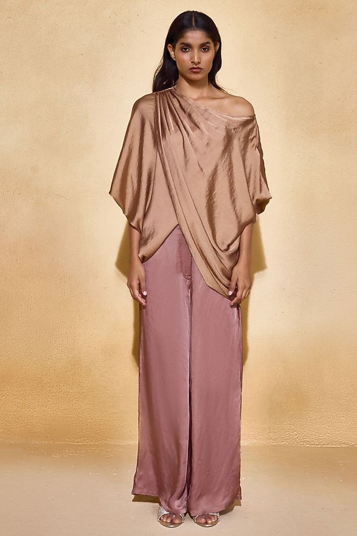 Bronze Imported Satin Draped Top by Echo Studio at Pernia's Pop Up Shop
