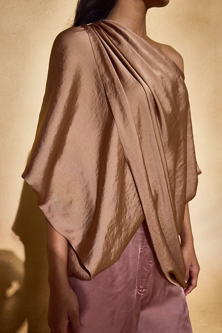 Bronze Imported Satin Draped Top by Echo Studio at Pernia's Pop Up Shop