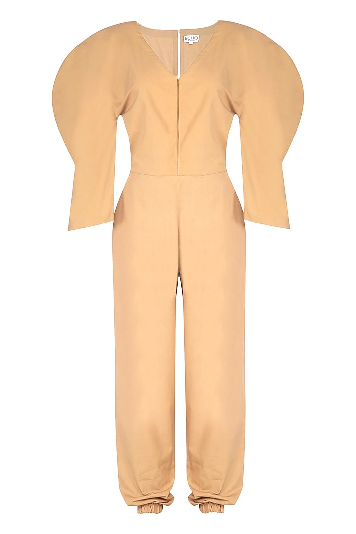 Beige Cotton Jumpsuit by Echo Studio at Pernia's Pop Up Shop