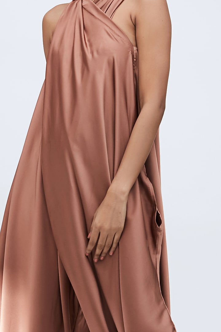 Brown Draped Jumpsuit With Fitted Ankle by Echo Studio at Pernia's Pop Up Shop