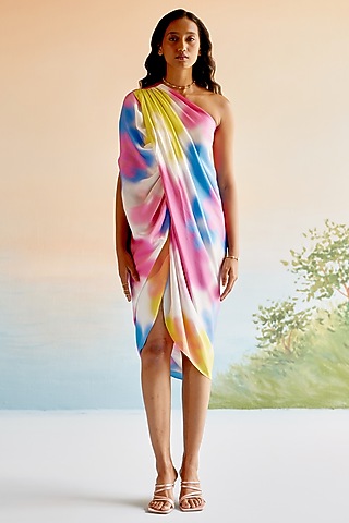 Multi-Colored Silk Floral Printed Midi Dress by Echo Studio