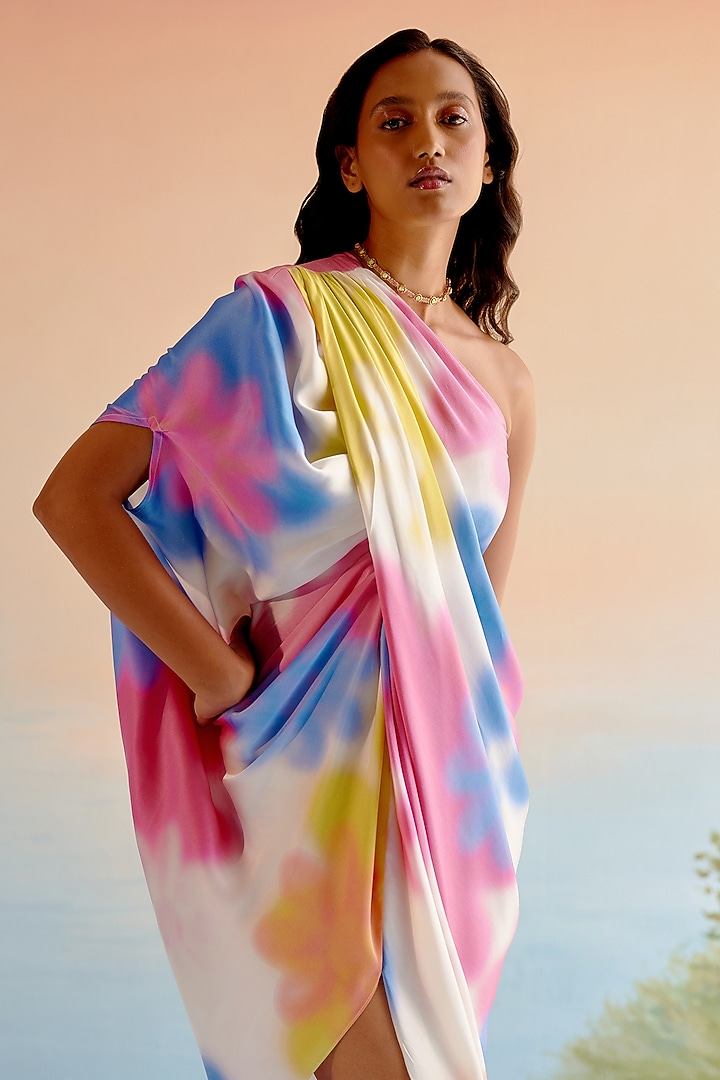 Multi-Colored Silk Floral Printed Midi Summer Dress by Echo Studio at Pernia's Pop Up Shop