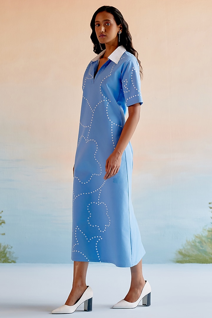 Blue & White Imported Crepe Maxi Summer Dress by Echo Studio at Pernia's Pop Up Shop