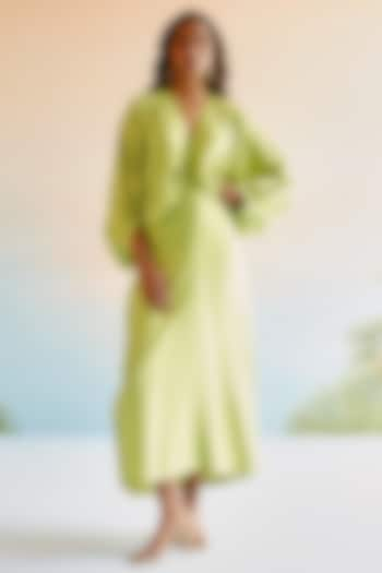 Green Imported Satin Maxi Dress by Echo Studio at Pernia's Pop Up Shop