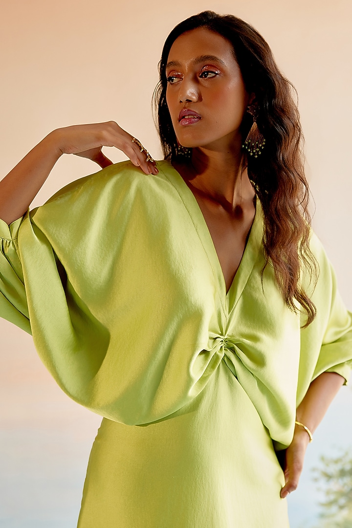 Green Imported Satin Maxi Summer Dress by Echo Studio at Pernia's Pop Up Shop