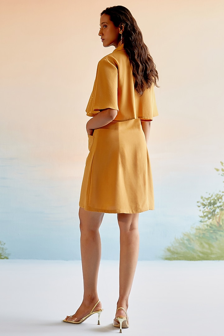 Yellow Imported Crepe Mini Summer Shirt Dress by Echo Studio at Pernia's Pop Up Shop