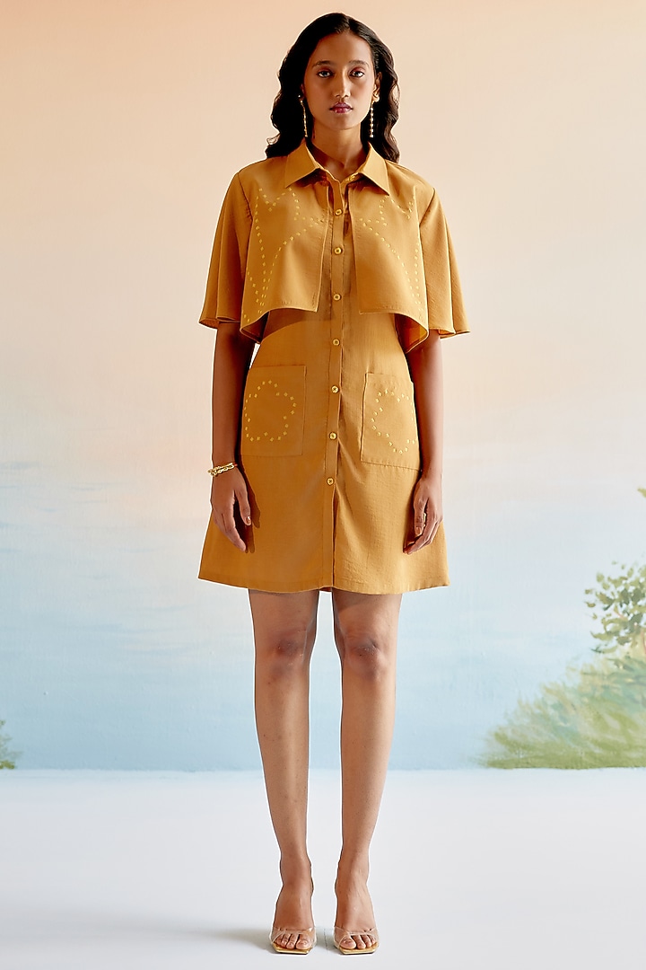 Yellow Imported Crepe Mini Summer Shirt Dress by Echo Studio at Pernia's Pop Up Shop