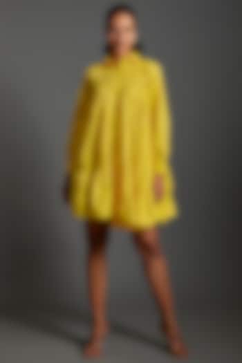 Yellow Cotton Poplin Blend Mini Tiered Dress by ECHKE